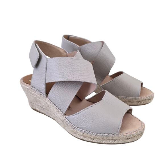 Kanna Leather Espadrille Wedge Sandals Gray Cross Strap Women Size 39 US 8.5 - Picture 1 of 11